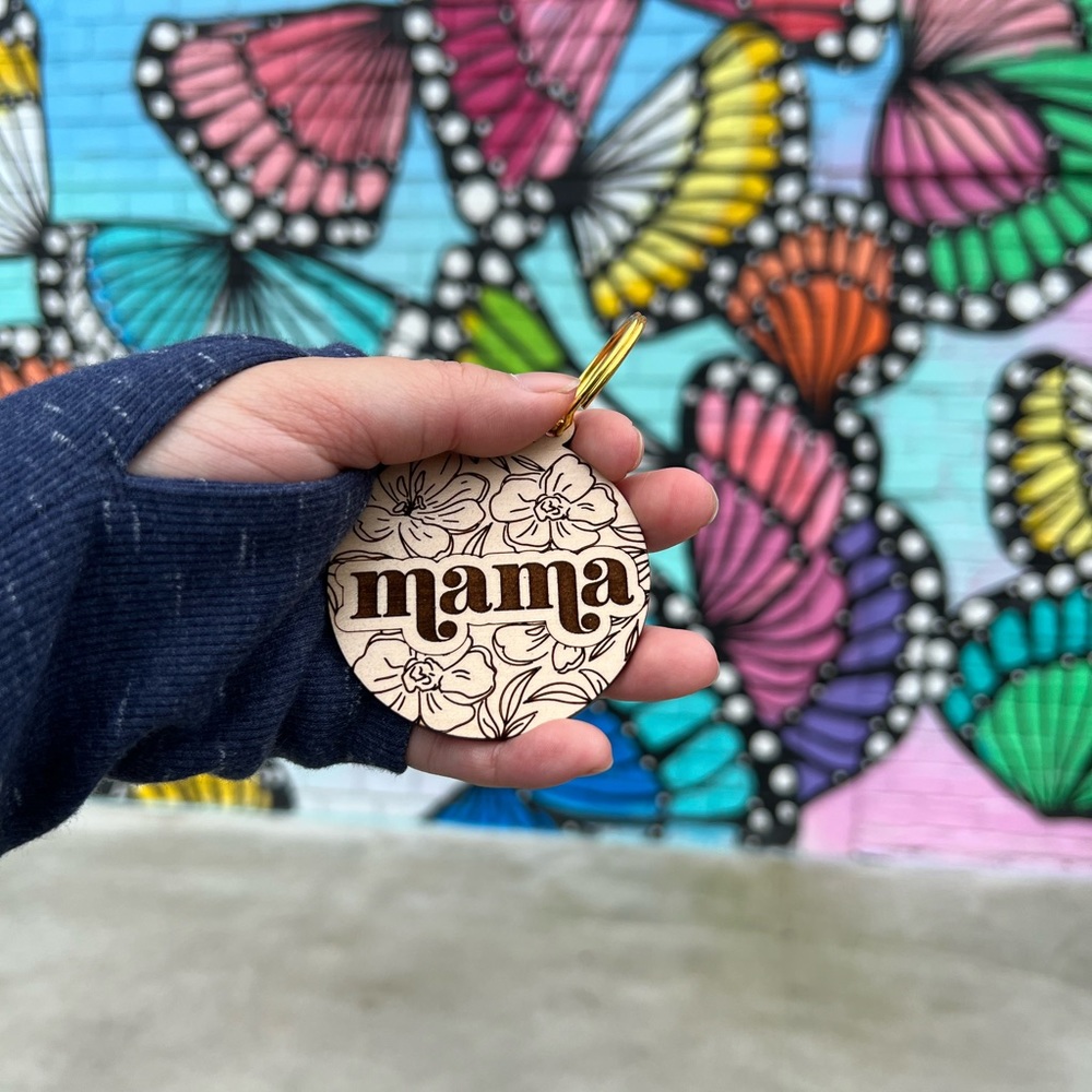 Floral Mama Engraved Keychain